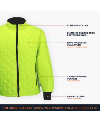 Men's HiVis 3-in-1 Rainwear Jacket - High Visibility, Waterproof, Breathable, Reflective Safety Coat with Removable Liner