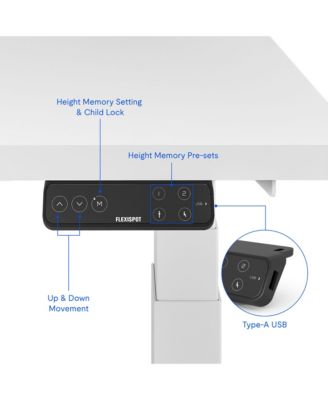 E7-COMMERCIAL 55  W Electric Adjustable Standing Desk, Rectangular Chipboard Top & Base, All White