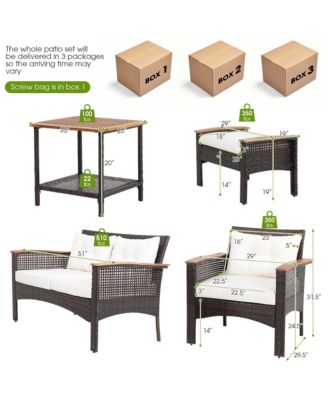 7 Piece Outdoor Wicker Conversation Set Patio Rattan Sofa Set  w/ Coffee Tables Cushions