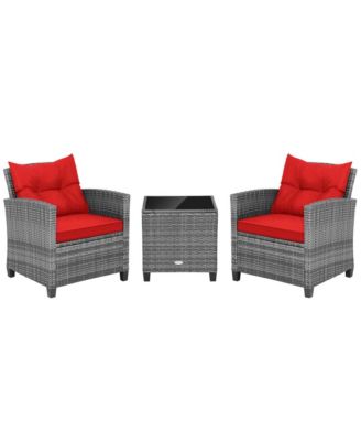 3 PCS Patio Rattan Furniture Bistro Set Cushioned Sofas Side Table Armrest