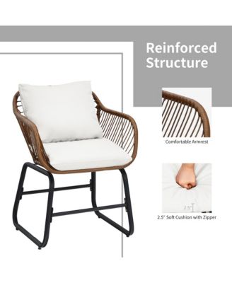 3 Piece Patio Conversation Furniture Set Outdoor Bistro Set w/ Cushions