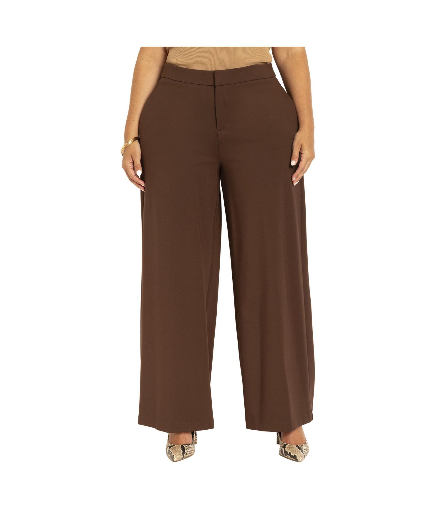 Женские брюки ELOQUII Tall The Ultimate Stretch Wide-Leg Work Pant, цвет: Кофейный — фото 1