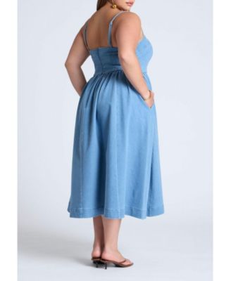 ELOQUII Плюс Размер Джинсового корсета с лифом Миди-платья