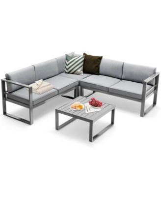 4 Piece Aluminum Patio Furniture Set Outdoor Conversation Set w/ Coffee Table & Cushions