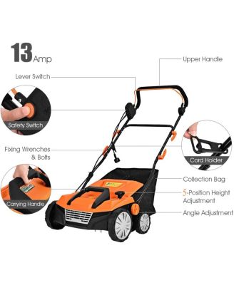 15 Inch 13 Amp Electric Scarifier with Collection Bag and Removable Blades