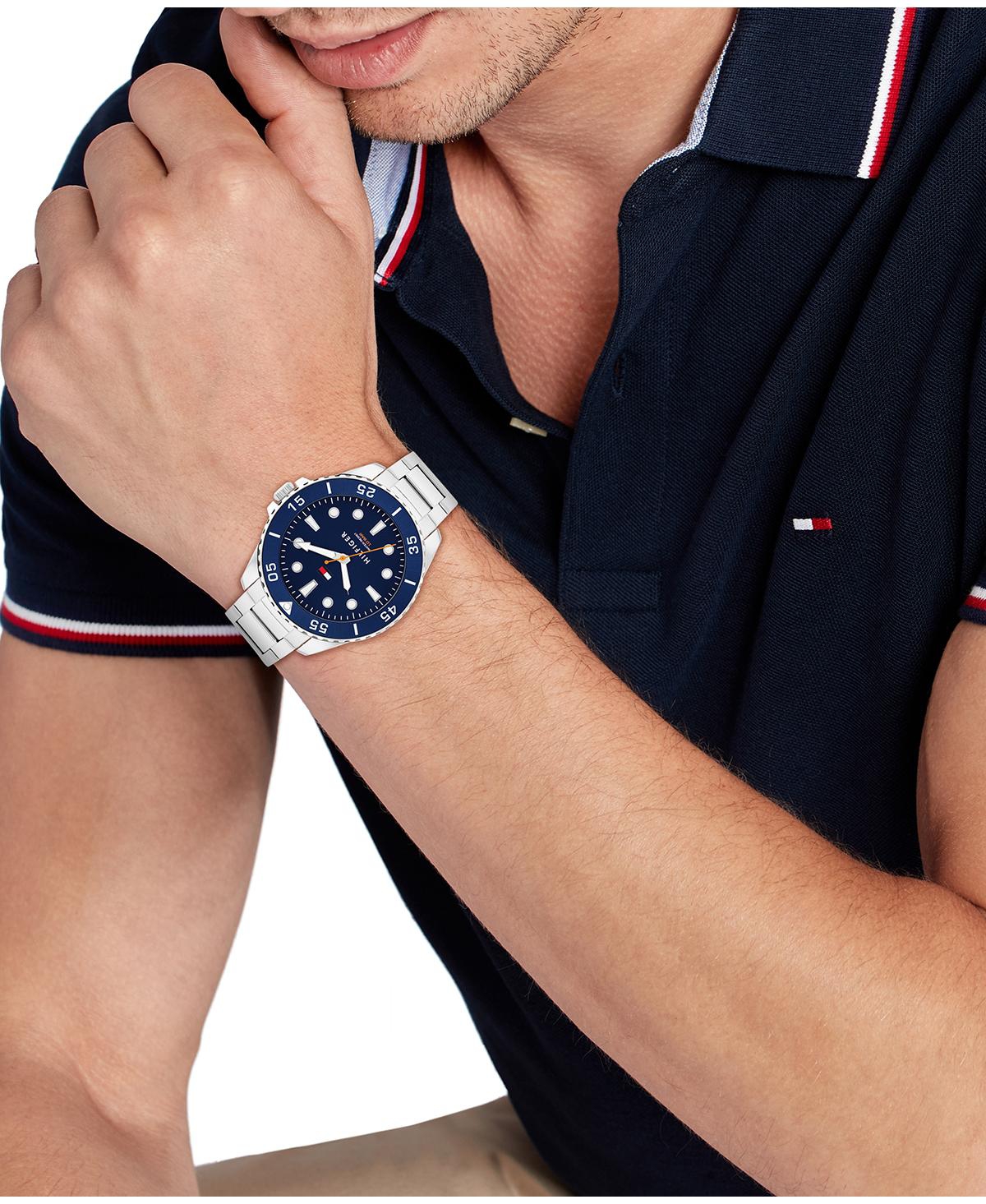 Tommy Hilfiger Men's Quartz Silver-tone Stainless Steel Bracelet Watch, 42mm In Silver