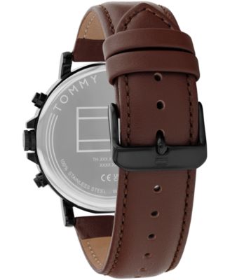 Men's Multifunction Dark Brown Leather Strap Watch, 44mm