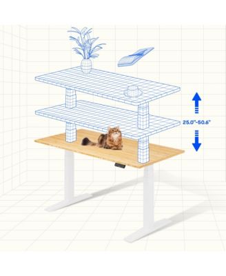 E7-COMMERCIAL 72  W Electric Adjustable Standing Desk, Bamboo Top, White Base