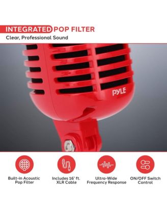 Classic Retro Dynamic Vocal Microphone – Vintage Style with 16' XLR Cable (Red)