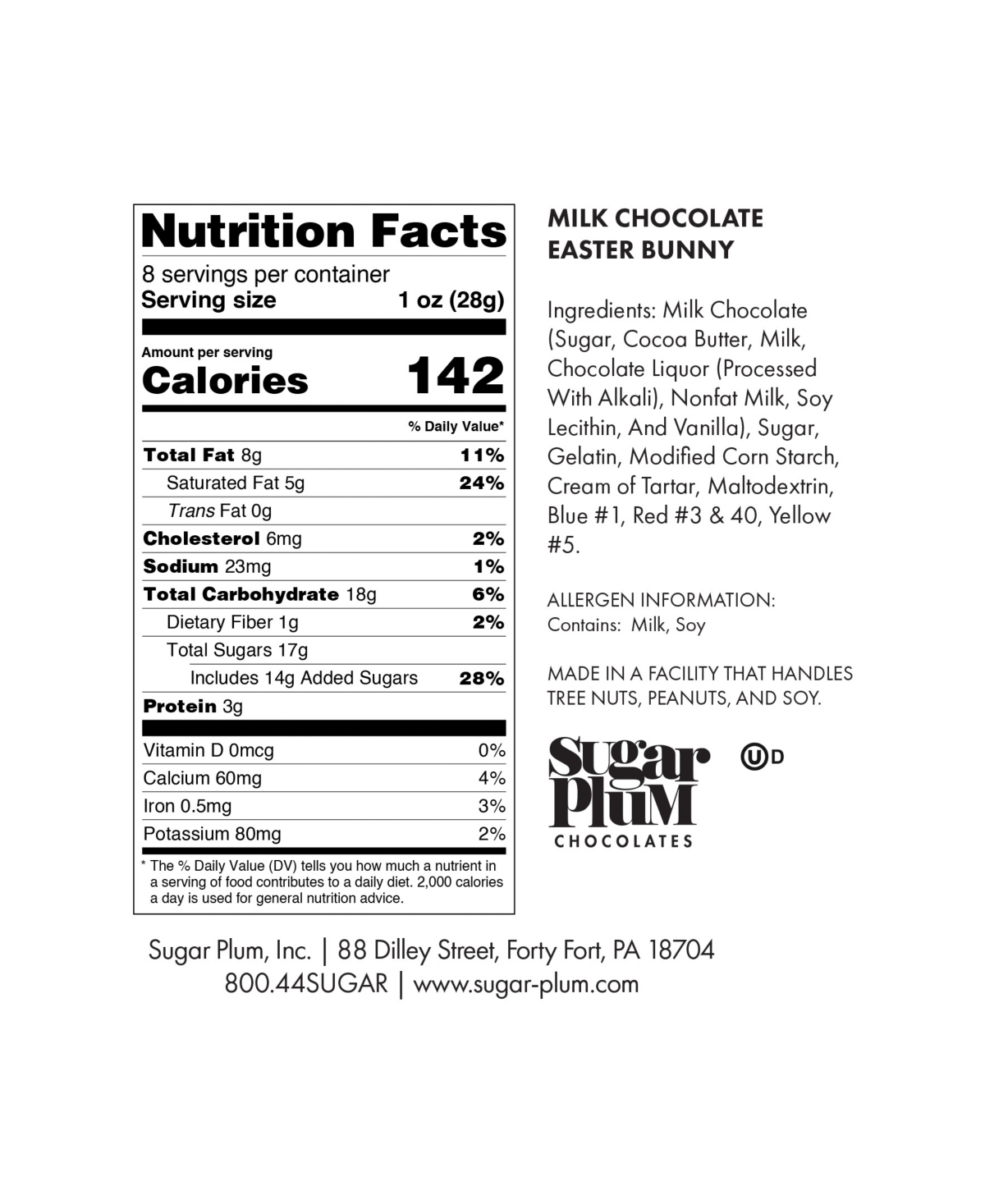 Sugar Plum Chocolates Milk Chocolate Solid Easter Bunny, 8oz In No Color