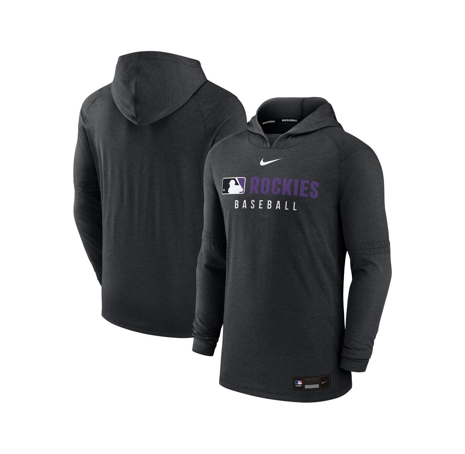 Men's Heather Black Colorado Rockies Authentic Collection Tri-Blend Performance Pullover Hoodie