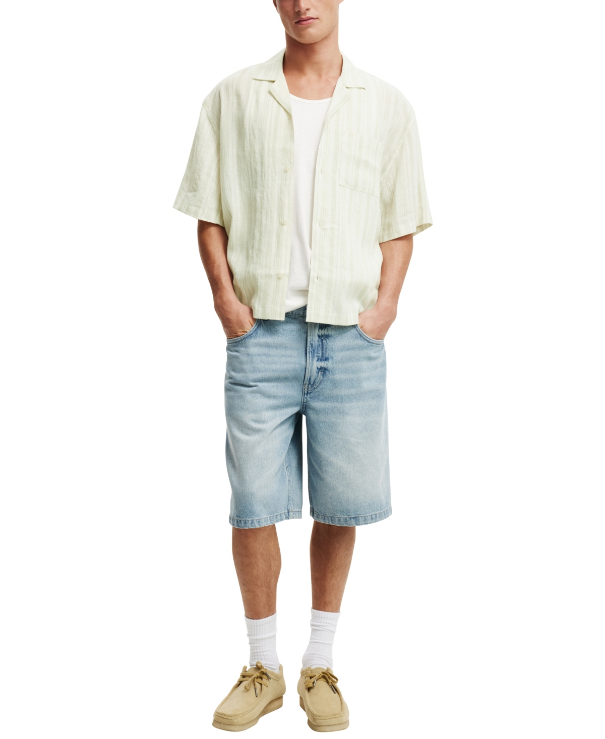 Shop Cotton On Men's Box Fit Short Sleeve Shirt In Soft Green Stripe