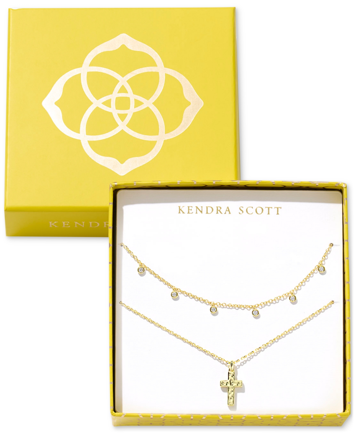 Amelia Gold-Tone Crystal Cross Necklace Gift Set - Gold/Clear Acrylic Cover