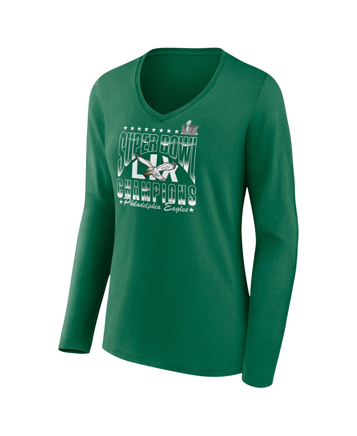 Fanatics Women's Kelly Green Philadelphia Eagles Super Bowl Lix Champions Retro Logo Long Sleeve V-neck T-shi In Kelly Green