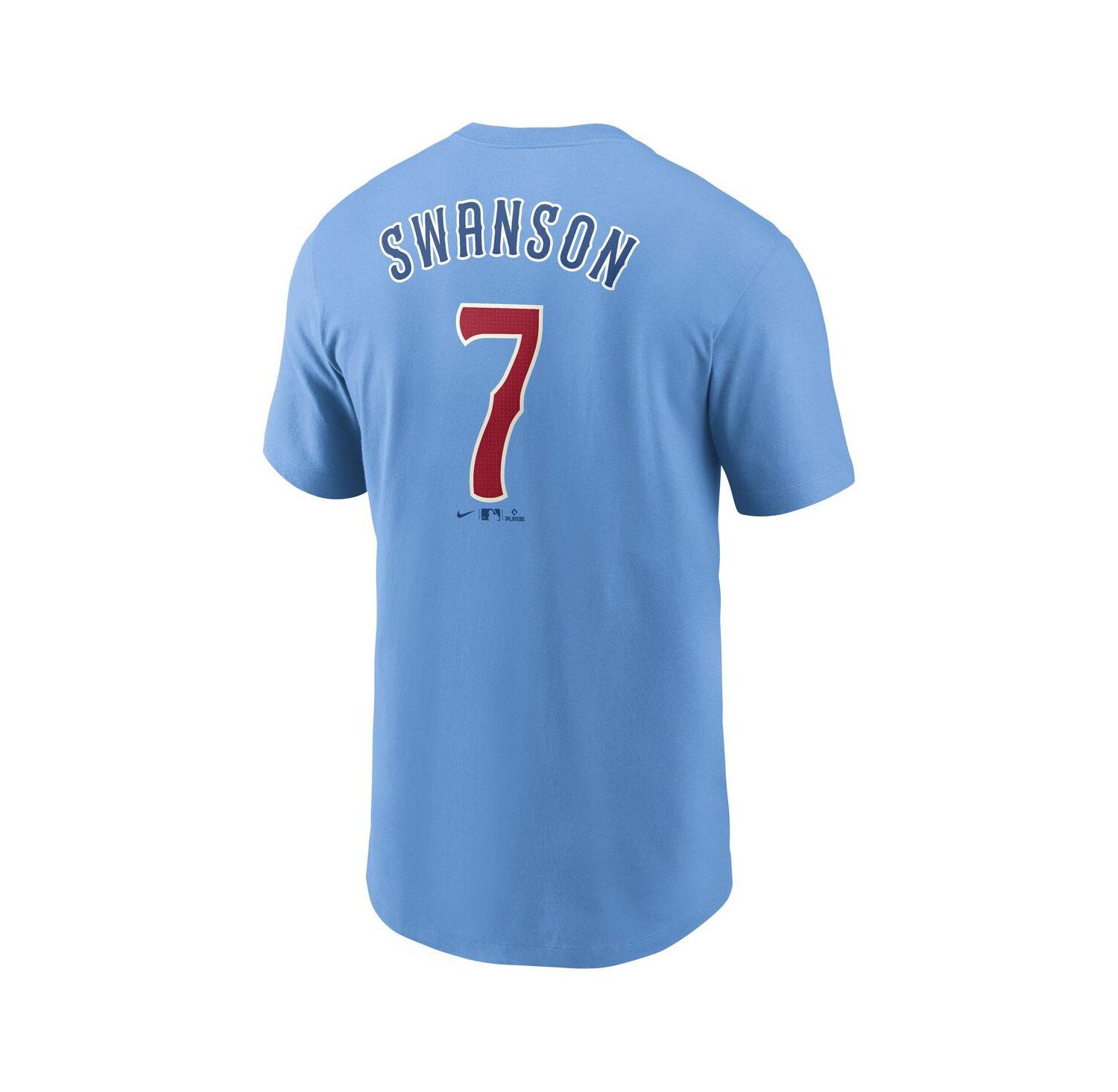 Men's Dansby Swanson Baby Blue Chicago Cubs Fuse Name & Number T-Shirt