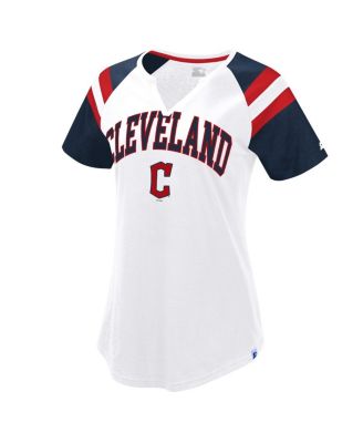 Starter - Women's White/Navy Cleveland Guardians Game On Notch Neck Raglan T-Shirt