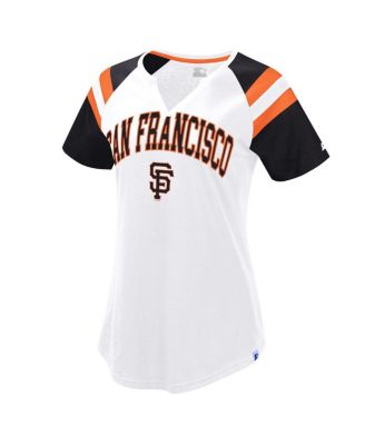 Стартовая женская бело-черная футболка San Francisco Giants Game с вырезом реглан и надписью 