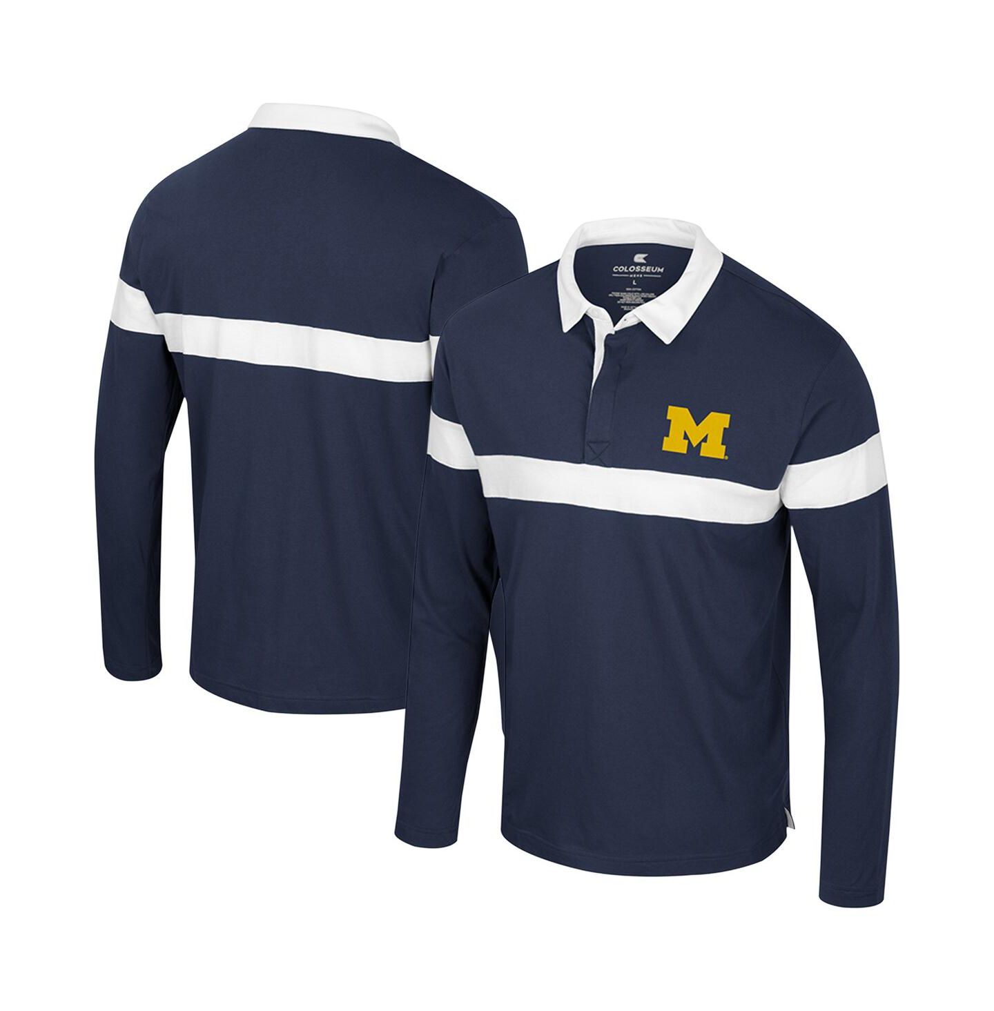 Мужская рубашка Colosseum Navy Michigan Wolverines Too Cool For School Long Sleeve Polo Shirt — фото 1