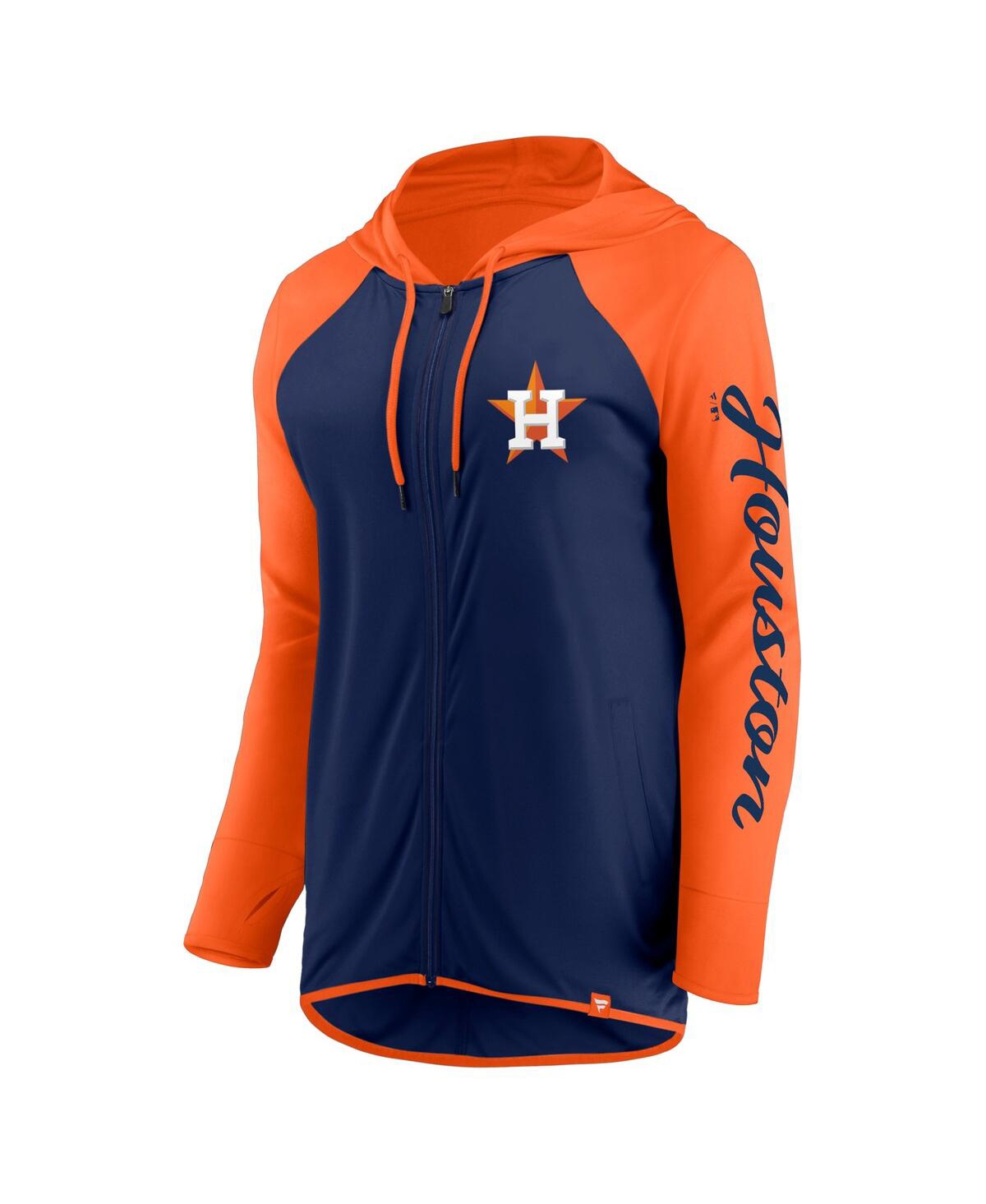 Fanatics Women's Navy/orange Houston Astros Script Sleeve Full-zip Hoodie In Navy,orange