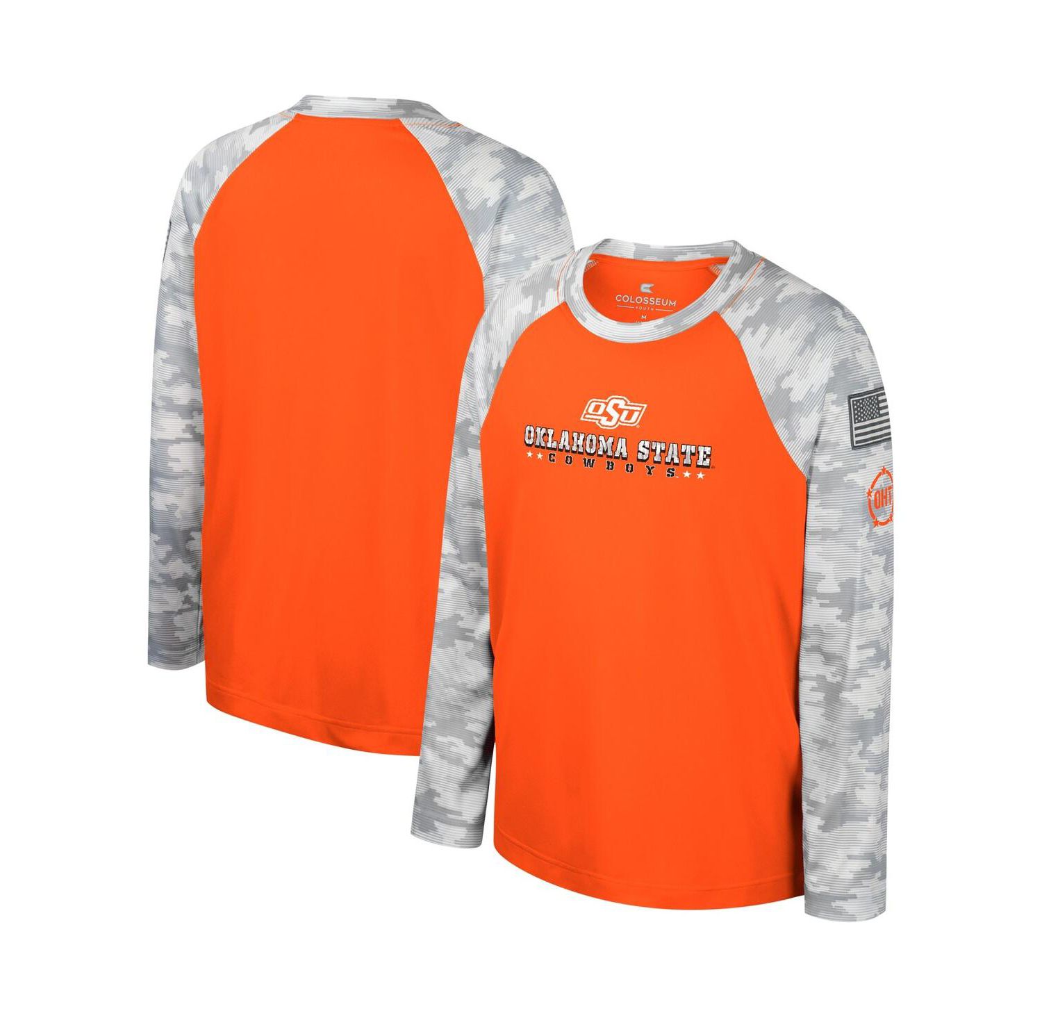 Big Boys and Girls Orange/Camo Oklahoma State Cowboys OHT Military Appreciation Dark Star Raglan Long Sleeve T-Shirt