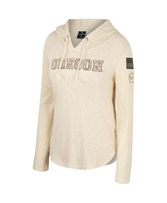Women's Cream Oregon Ducks OHT Military Appreciation Casey Raglan Long Sleeve Hoodie T-Shirt