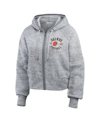 Women's Heather Gray Cleveland Browns Speckled Fleece Cropped Full-Zip Hoodie