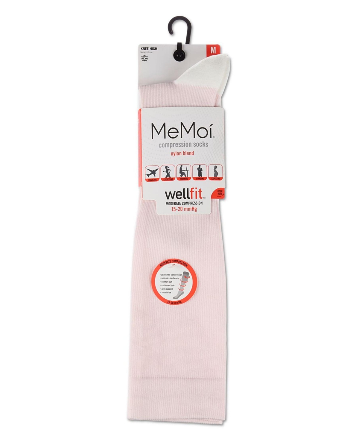 Memoi Women's Unisex Solid Nylon 15-20mmhg Graduated Compression Socks Uoy07412 In Pink