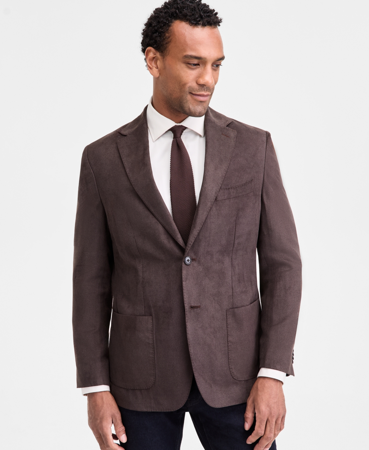 Men's Classic-Fit Stretch Melange Faux Suede Sport Coat - Cocoa