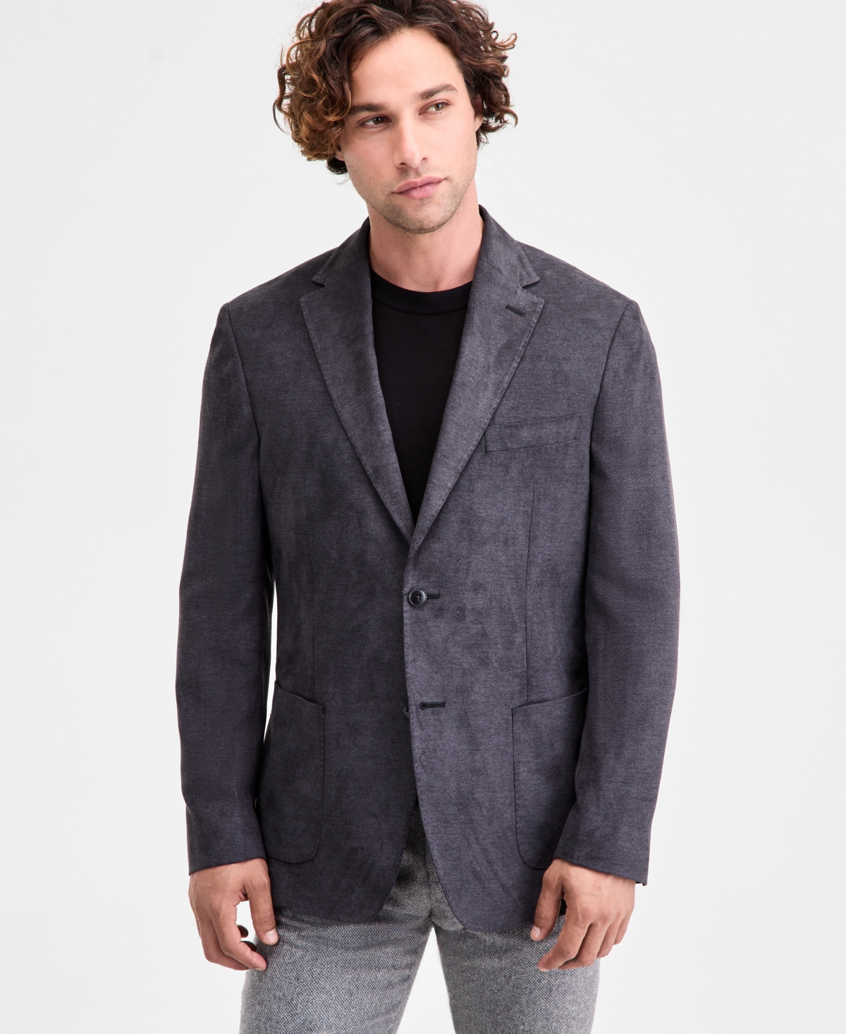Michael Kors Men's Classic-fit Stretch Melange Faux Suede Sport Coat In Black