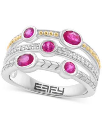 EFFY Collection - Ruby (3/4 ct. t.w.) & Diamond (1/10 ct. t.w.) Triple-Row Ring in Sterling Silver