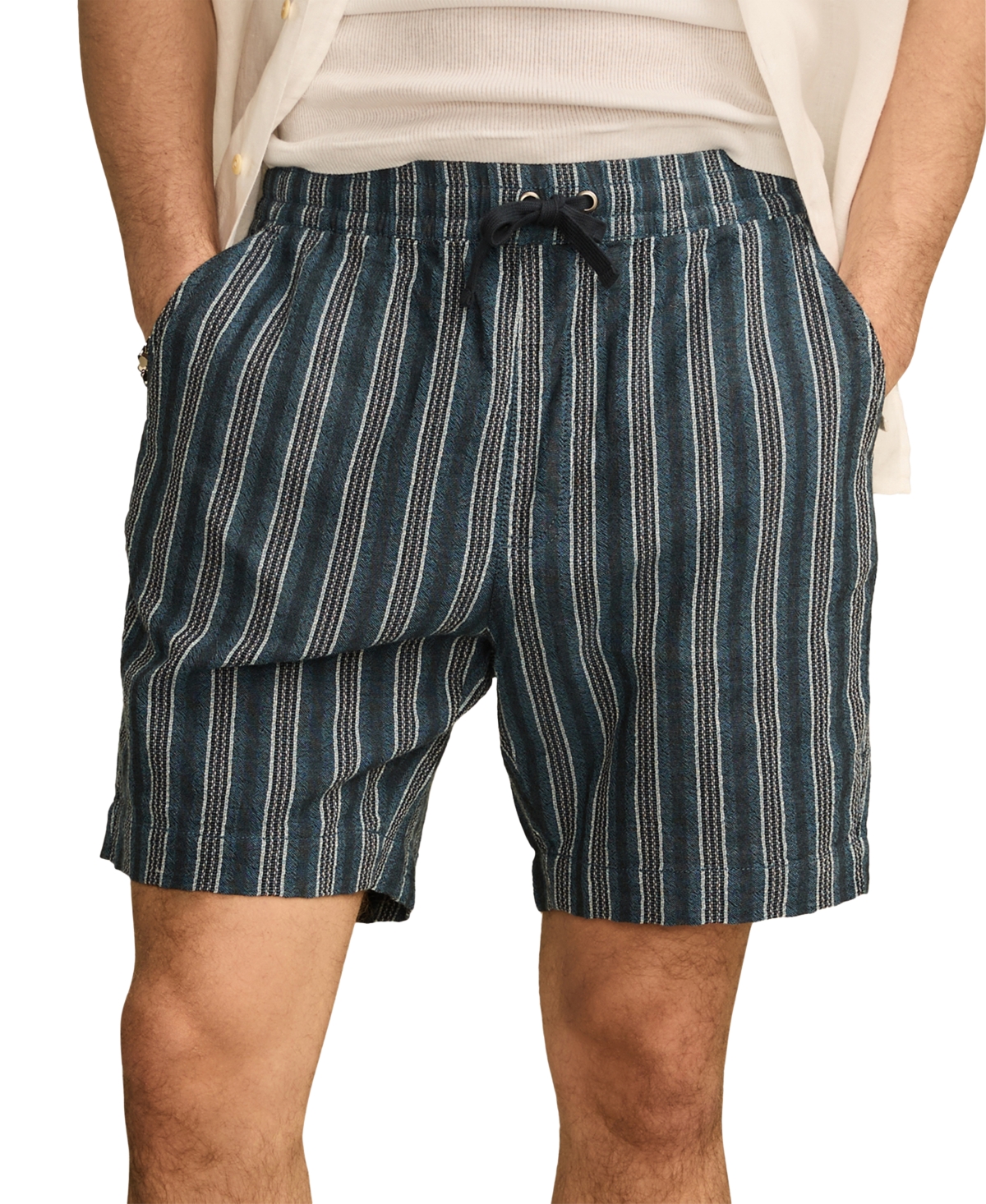 Men's Drawstring Stripe Shorts - Blue Stripe