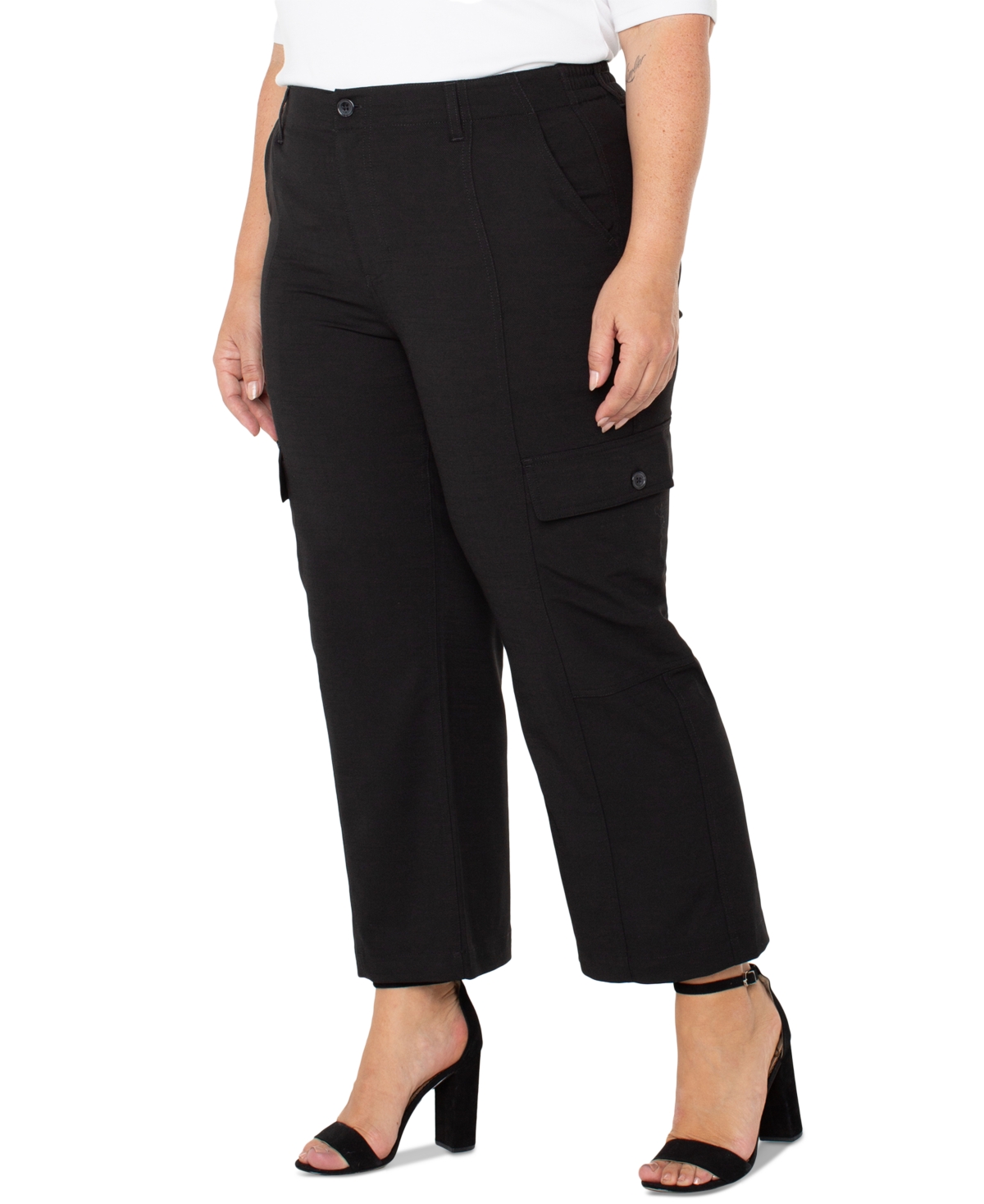 Liverpool Los Angeles Plus Size Crop High-rise Cargo Pants In Black