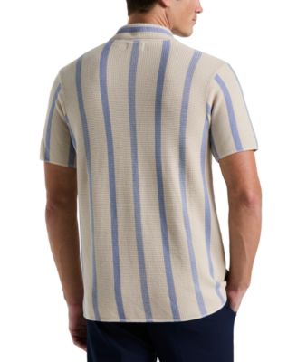 Мужской хлопковый свитер в полоску с открытой строчкой Perry Ellis с коротким рукавом и пуговицами спереди