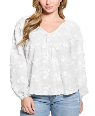 GUESS - Women's Textured Floral V-Neck Top