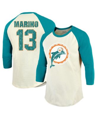 Majestic - Threads Men's  Dan Marino Cream/Aqua Miami Dolphins Retired Player Name Number 3/4 Raglan Sleeve T-Shirt