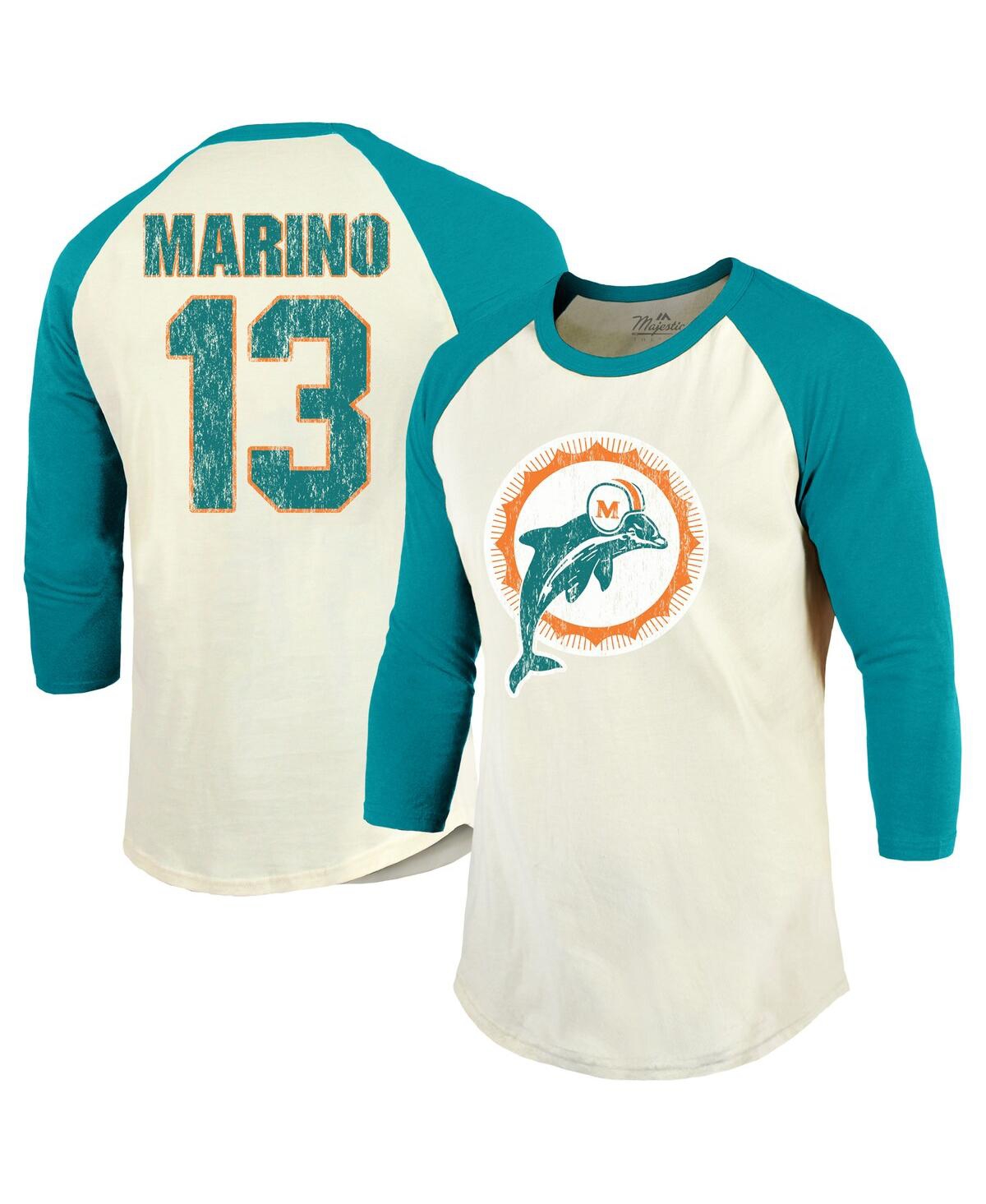 Men's Dan Marino Cream/Aqua Miami Dolphins Retired Player Name Number 3/4 Raglan Sleeve T-Shirt - Cream, Aqua