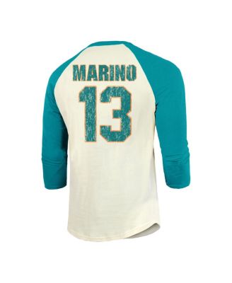 Мужская футболка Majestic's Dan Marino Cream/Aqua Miami Dolphins с именем игрока, вышедшего на пенсию, с рукавом реглан 3/4
