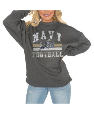 Gameday Couture - Women's Charcoal Navy Midshipmen Good Vibes Premium Fleece Drop Shoulder Pullover Sweatshirt