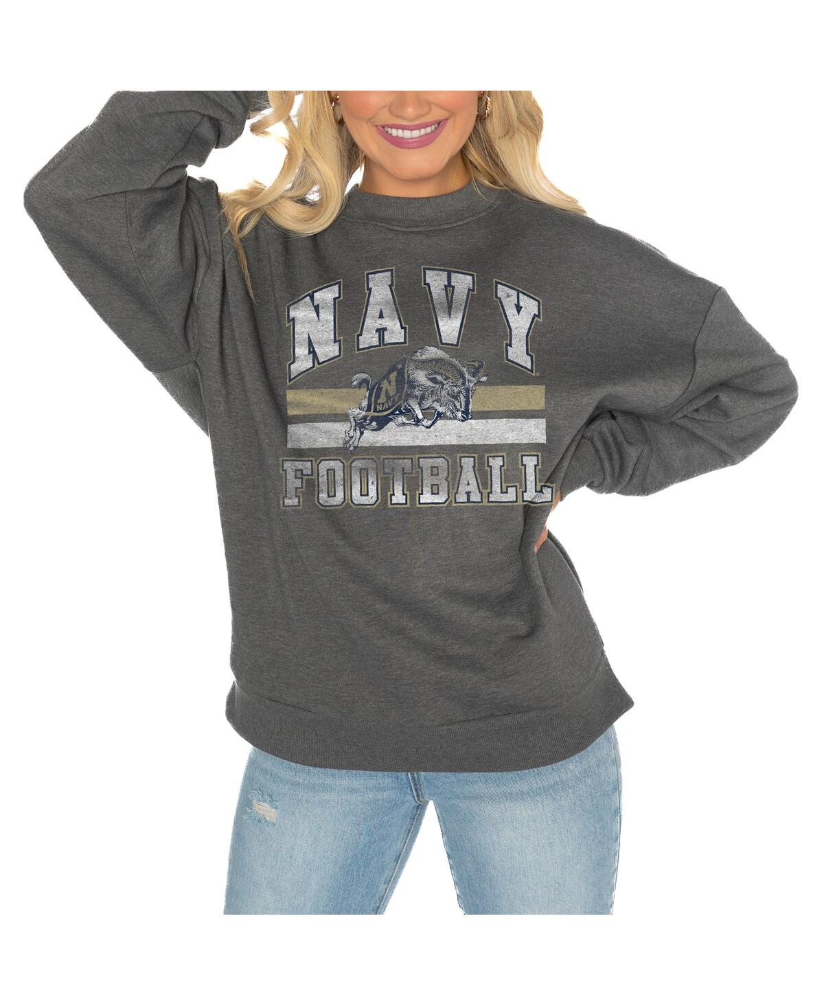 Shop Gameday Couture Women's Charcoal Navy Midshipmen Good Vibes Premium Fleece Drop Shoulder Pullover Sweatshirt