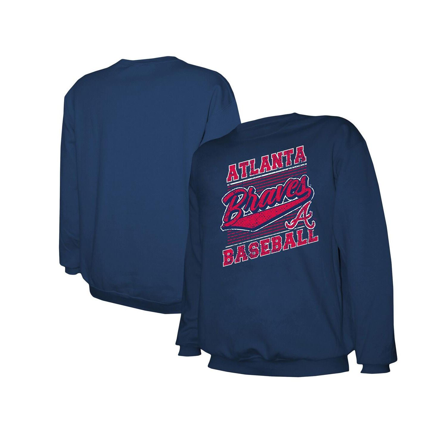 Men's Navy Atlanta Braves Pullover Sweatshirt