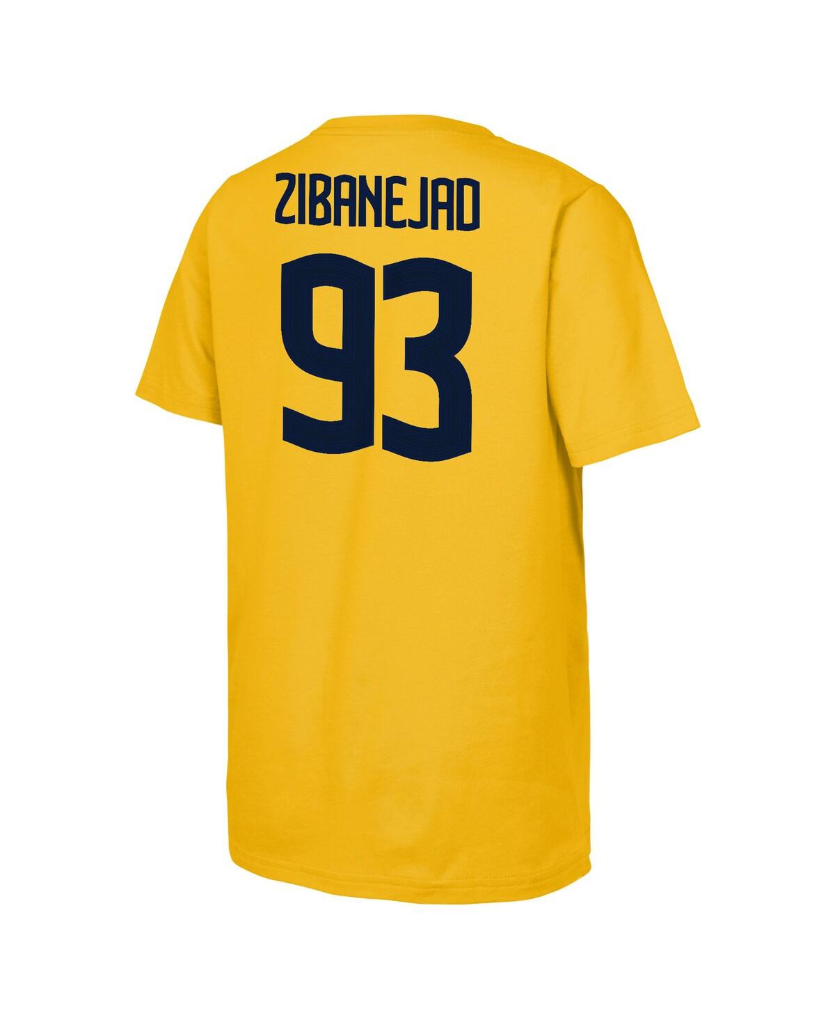 OUTERSTUFF BIG BOYS AND GIRLS MIKA ZIBANEJAD GOLD SWEDEN 2025 4 NATIONS FACE-OFF PLAYER NAME NUMBER T-SHIRT 