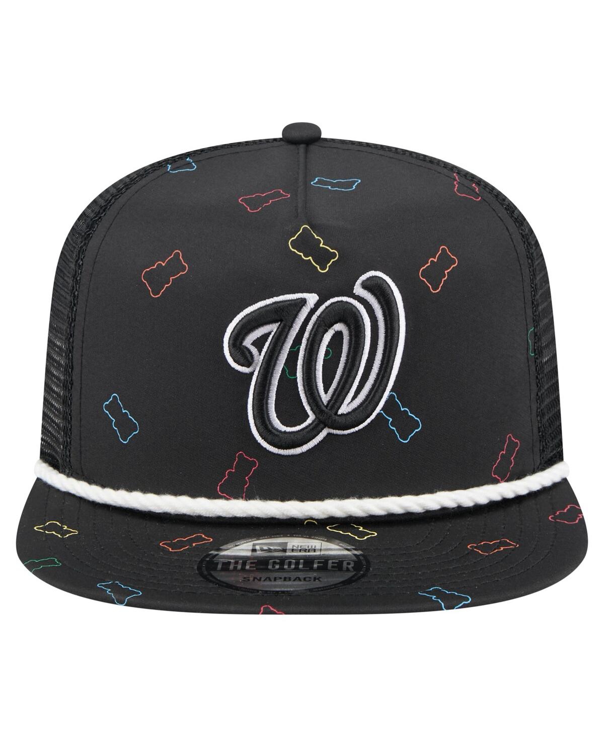 NEW ERA MEN'S BLACK WASHINGTON NATIONALS GUMMY GOLFER TRUCKER ADJUSTABLE HAT 