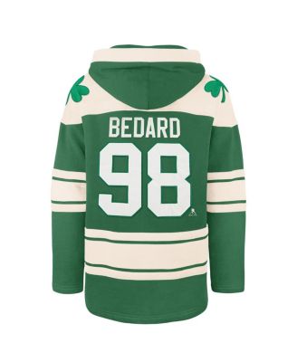Мужская брендовая одежда Connor Bedard 47 года выпуска, Келли Грин, Чикаго Блэкхокс, День Святого Патрика, Имя игрока, номер, кружевной пуловер с капюшоном