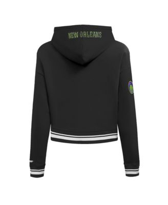 Женский укороченный пуловер с капюшоном и аппликацией из синели Pro Standard черного цвета New Orleans Pelicans 2024/25 City Edition