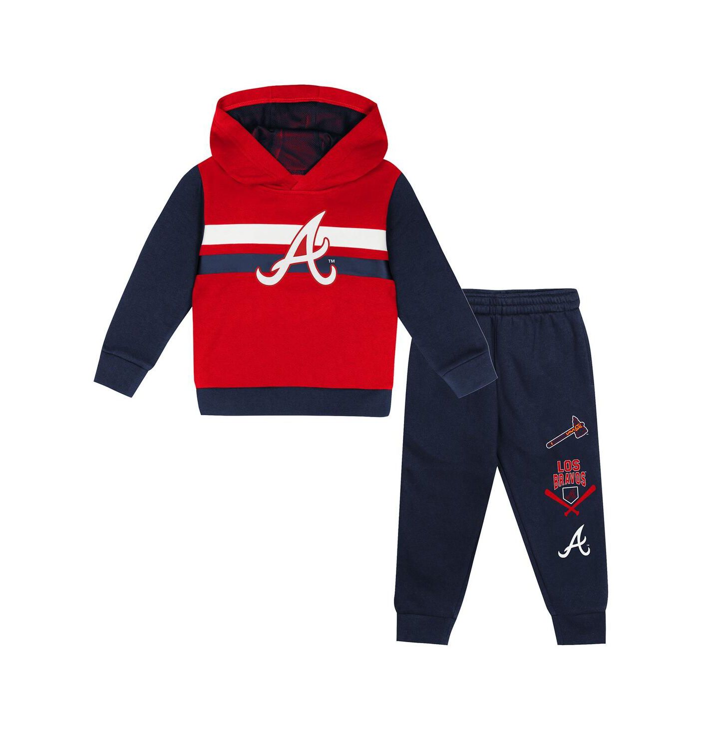 Outerstuff Toddler 2-Piece Red/Navy Atlanta Braves Wind Up Pullover Hoodie and Sweatpants Set — фото 1