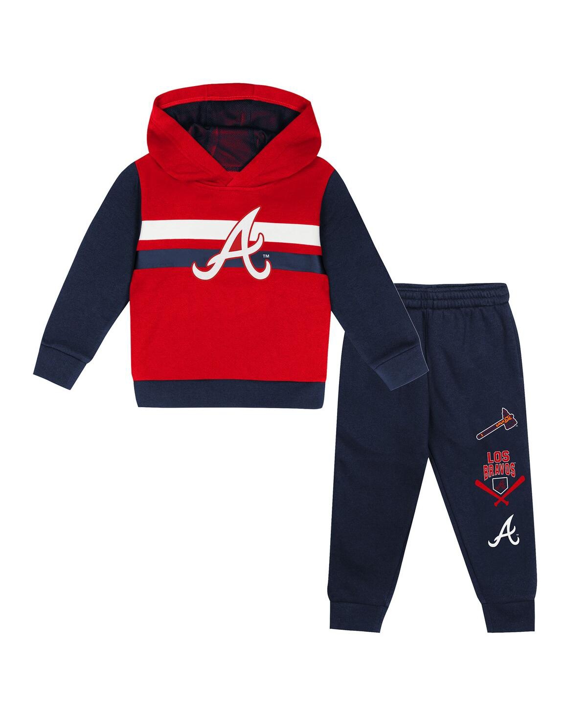 Outerstuff Toddler 2-piece Red/navy Atlanta Braves Wind Up Pullover Hoodie And Sweatpants Set In Red,navy