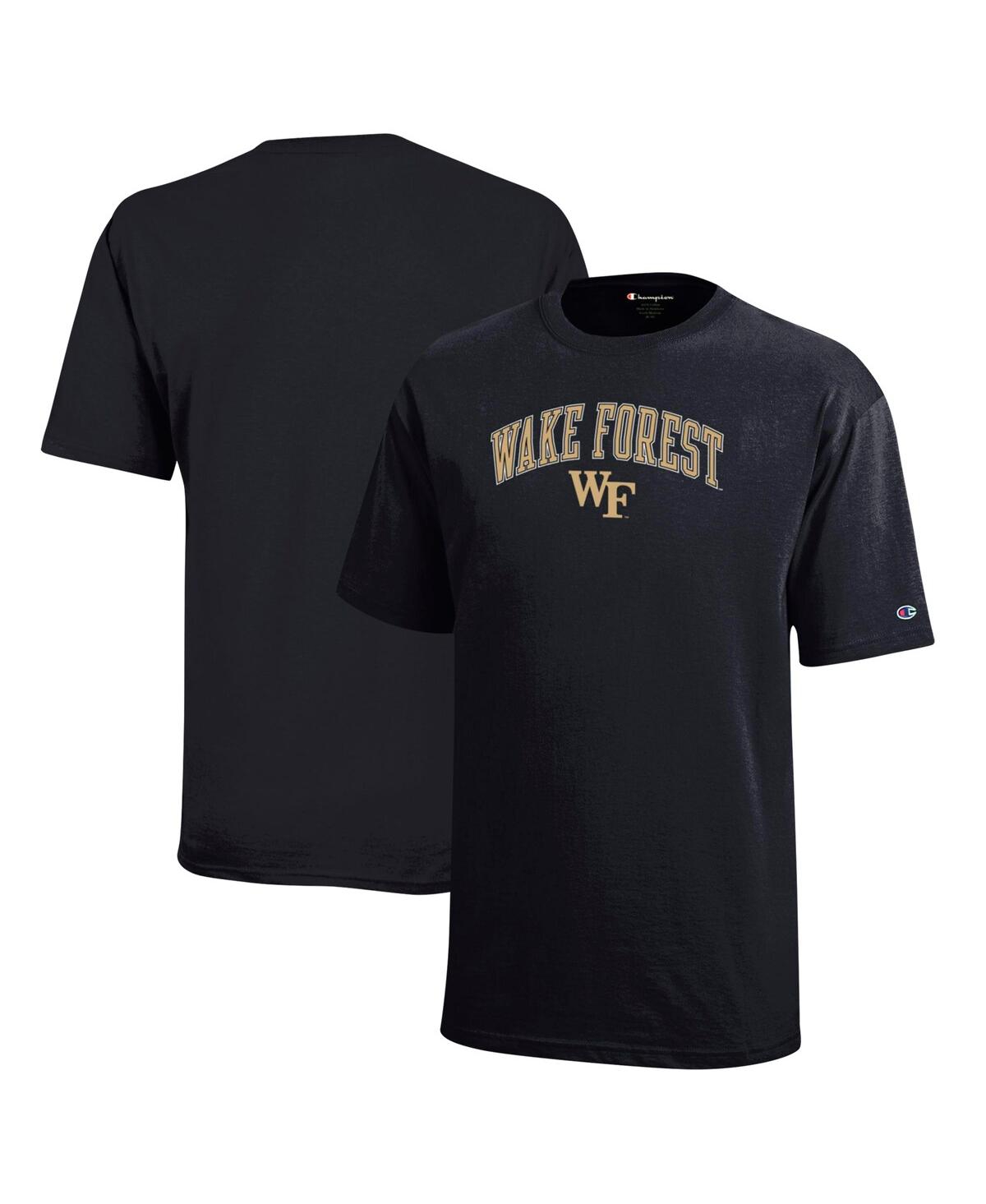 CHAMPION BIG BOYS AND GIRLS BLACK WAKE FOREST DEMON DEACONS ARCH OVER LOGO T-SHIRT 