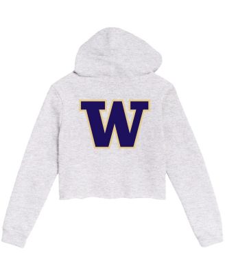 League Collegiate Wear Women's Ash Washington Huskies 2-Hit 1636 Cropped Pullover Hoodie