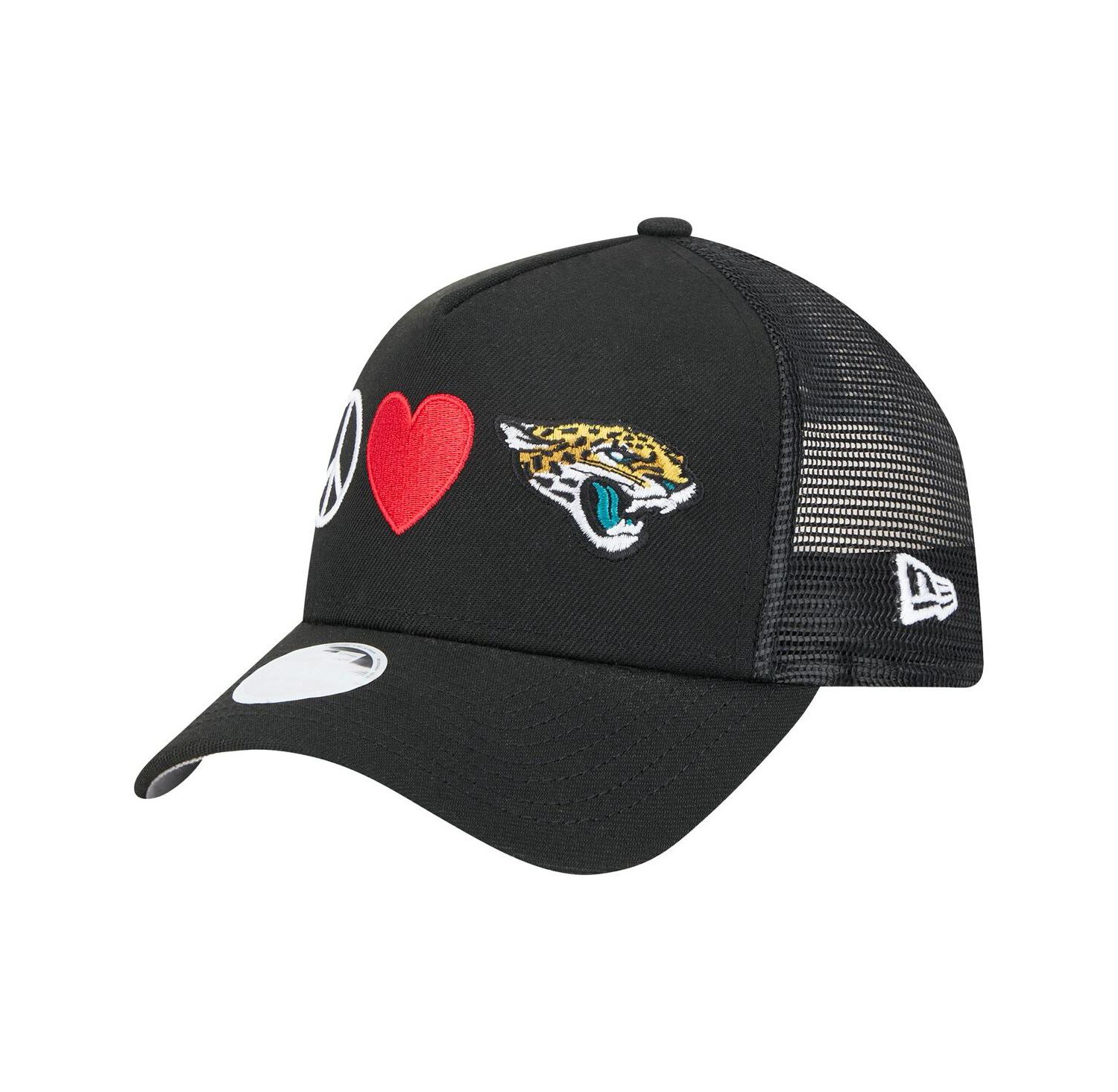 Women's Black Jacksonville Jaguars Peace Love Trucker 9FORTY Adjustable Hat