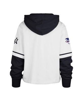 Женский белый укороченный пуловер New York Yankees Trifecta с коротким рукавом и капюшоном от бренда '47